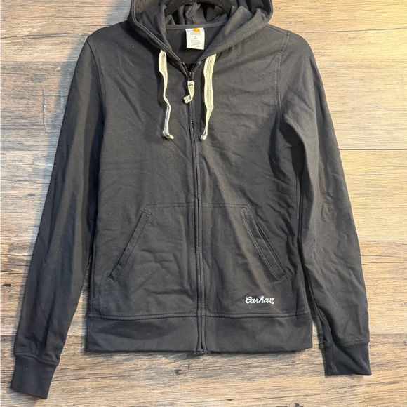 Carhartt Tops - Carhartt Black Full Zip Hoodie with Cream Drawstrings